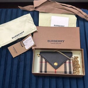 Authentic Burberry Black & house check micro crossbody bag w/ detachable chain.
